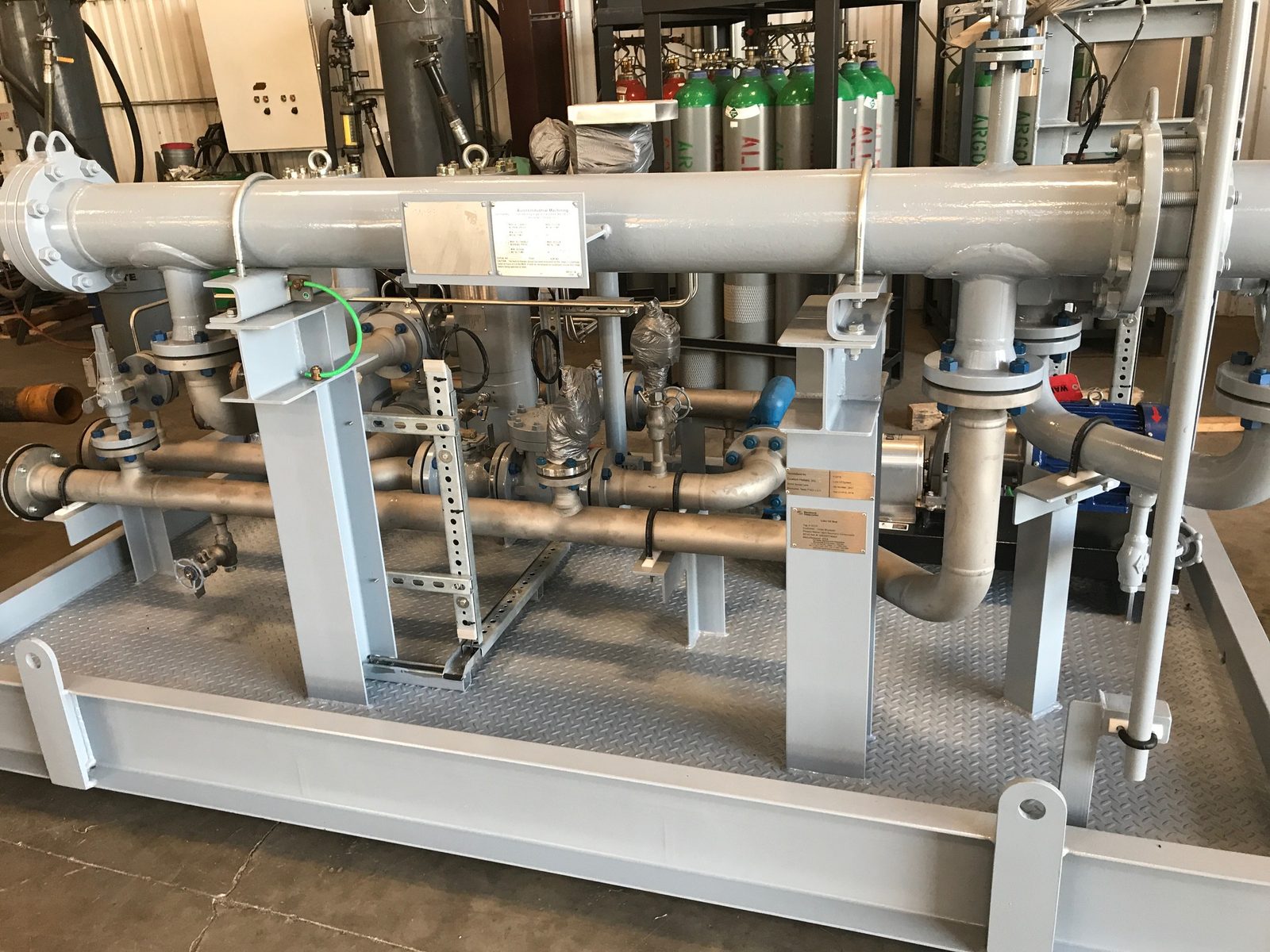Fabricated process skid in the Custom Heliarc shop